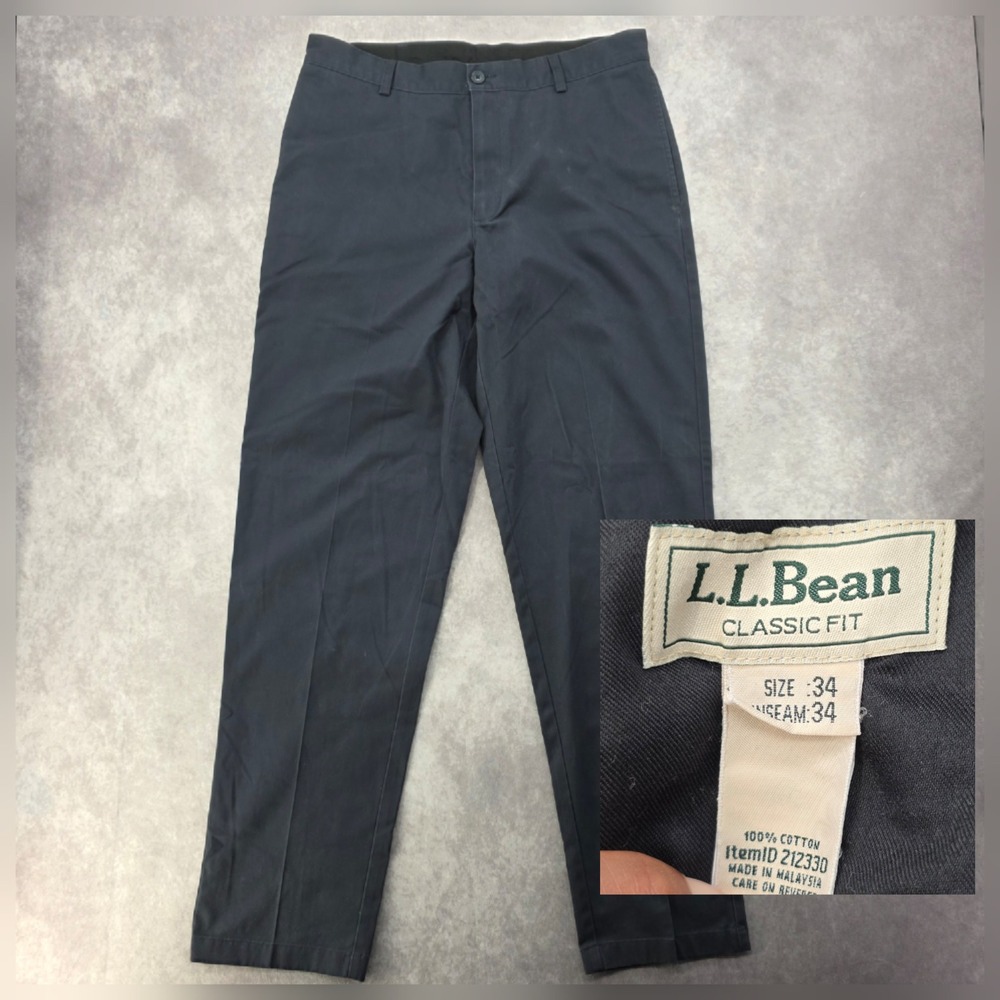 LL Bean Classic Fit Chino Pants Mens 34x34 Navy Blue Cotton Twill 212330